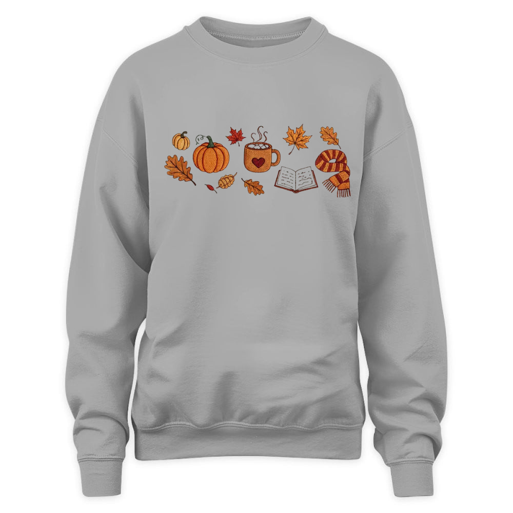 Books, Pumpkin Spice, Cozy Autumn Embroidered Sweatshirt For Book Lovers