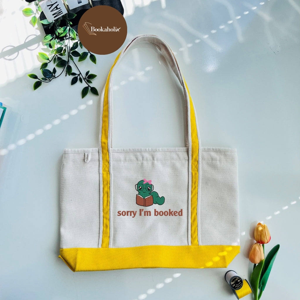 Bookworm - Sorry I'm Booked Embroidered Tote Bag For Book Lovers