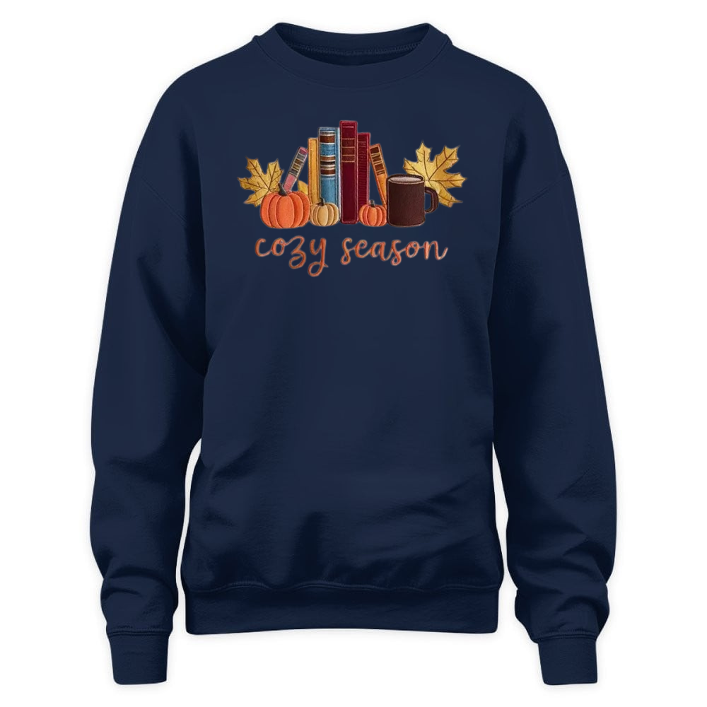 Cozy Season With Books Embroidered Sweatshirt For Book Lovers