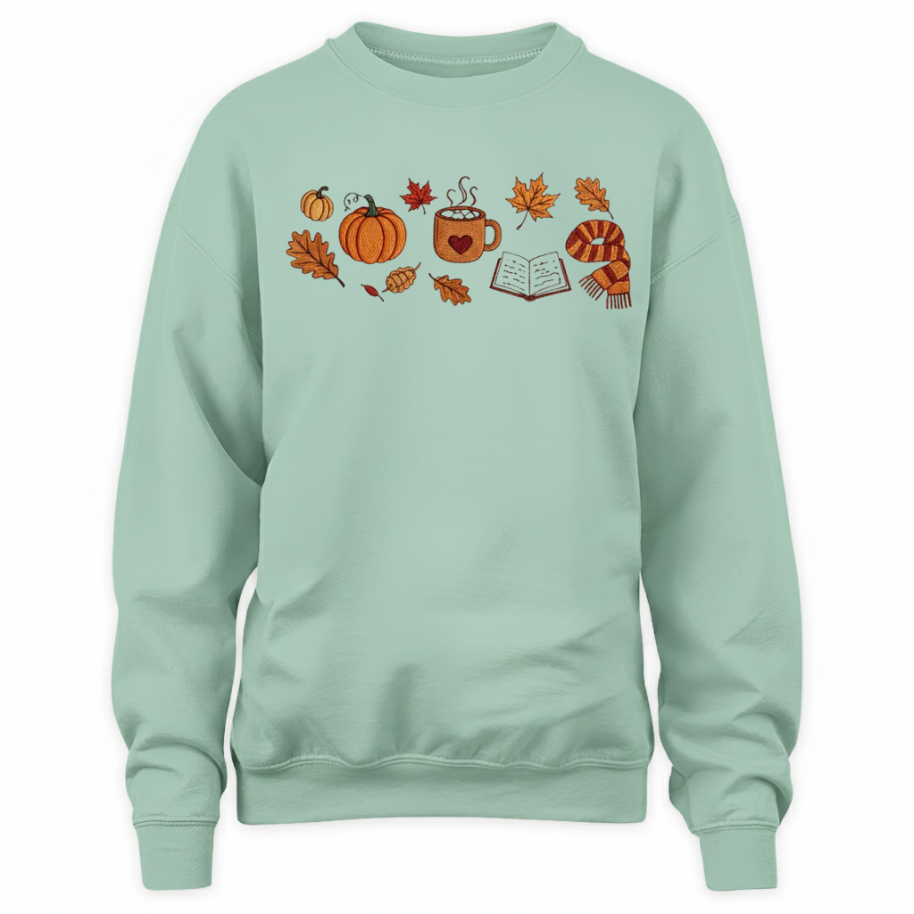 Books, Pumpkin Spice, Cozy Autumn Embroidered Sweatshirt For Book Lovers