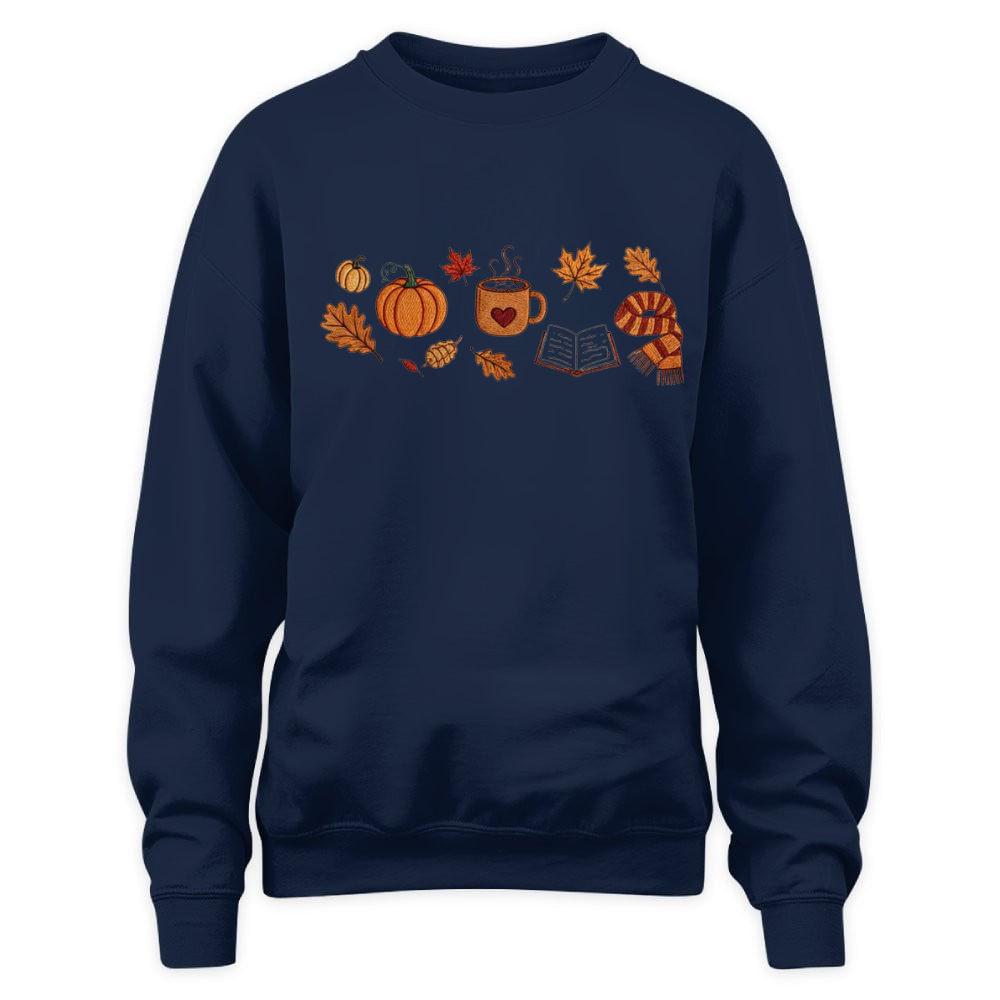 Books, Pumpkin Spice, Cozy Autumn Embroidered Sweatshirt For Book Lovers