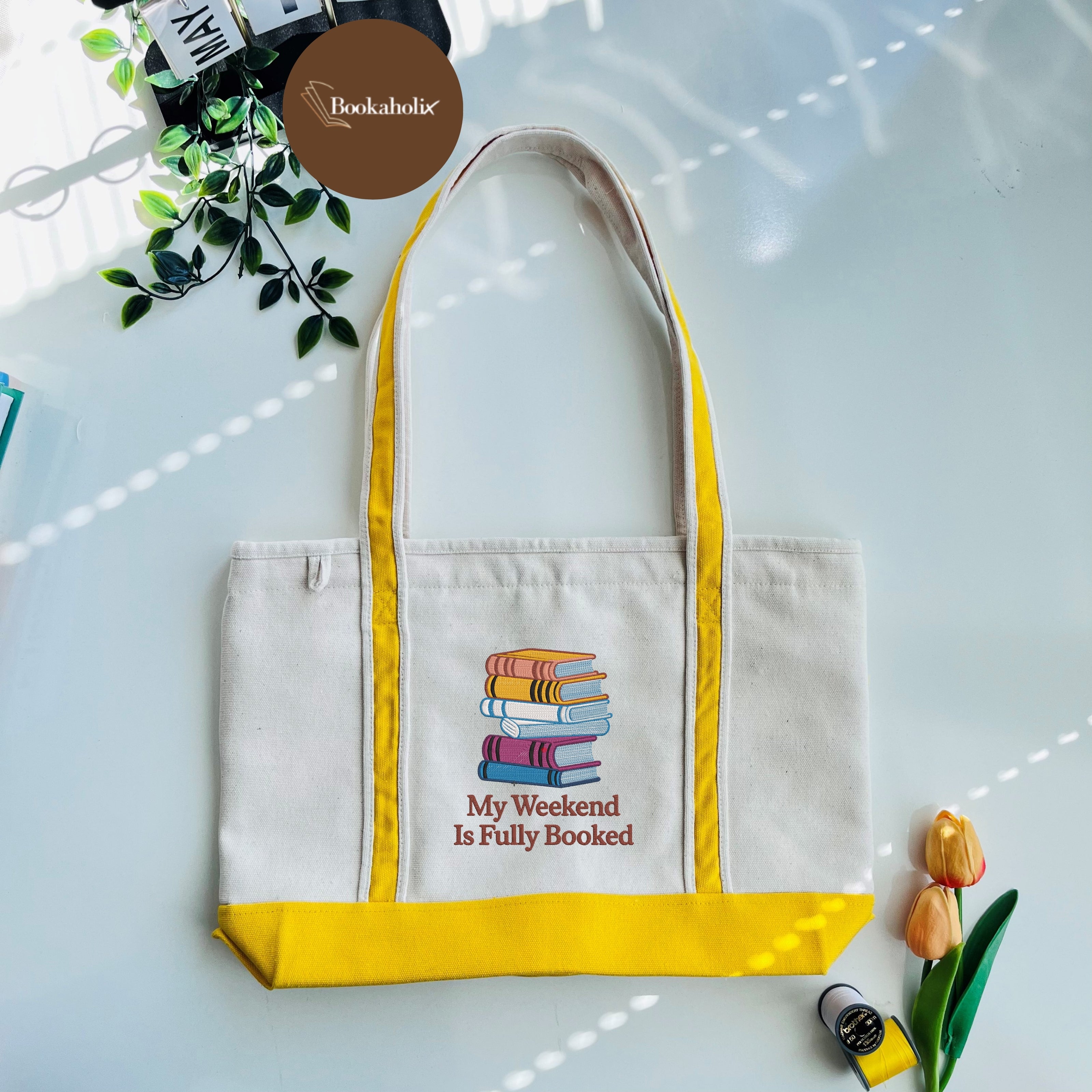 My Weekend Is Fully Booked Embroidered Tote Bag For Book Lovers