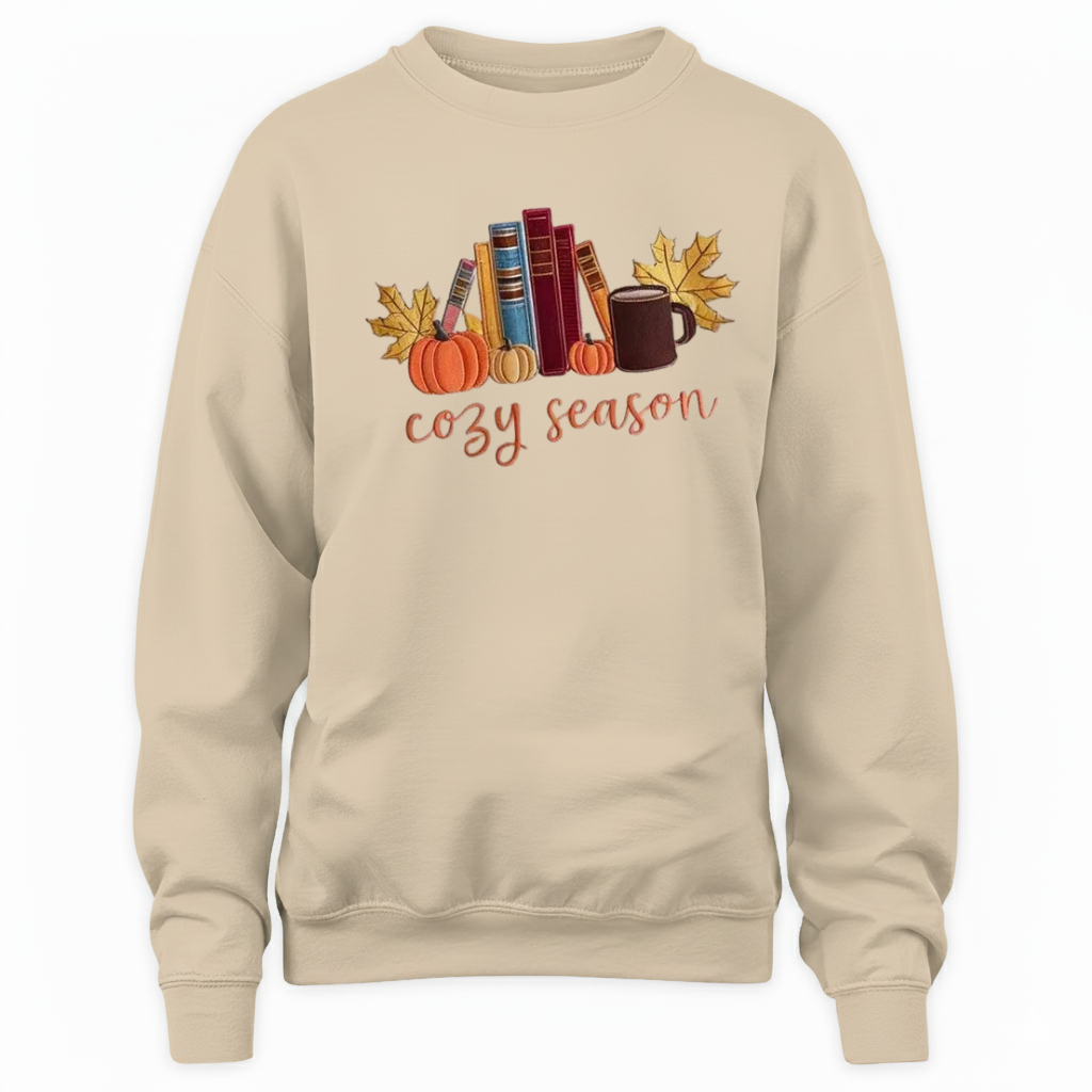 Cozy Season With Books Embroidered Sweatshirt For Book Lovers