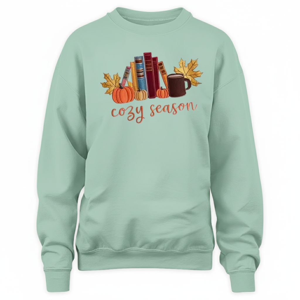 Cozy Season With Books Embroidered Sweatshirt For Book Lovers