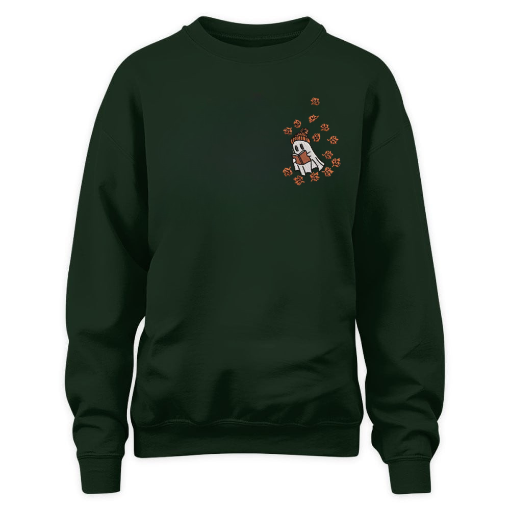 Cute Ghost Reading In Autumn Embroidered Sweatshirt For Book Lovers