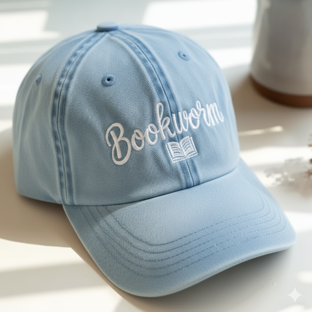 Bookworm Embroidered Washed Hat For Book Lovers