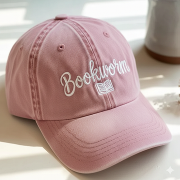 Bookworm Embroidered Washed Hat For Book Lovers