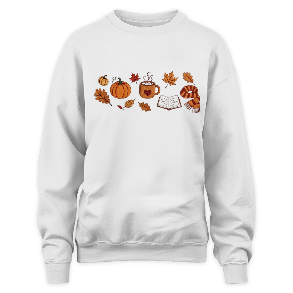 Books, Pumpkin Spice, Cozy Autumn Embroidered Sweatshirt For Book Lovers