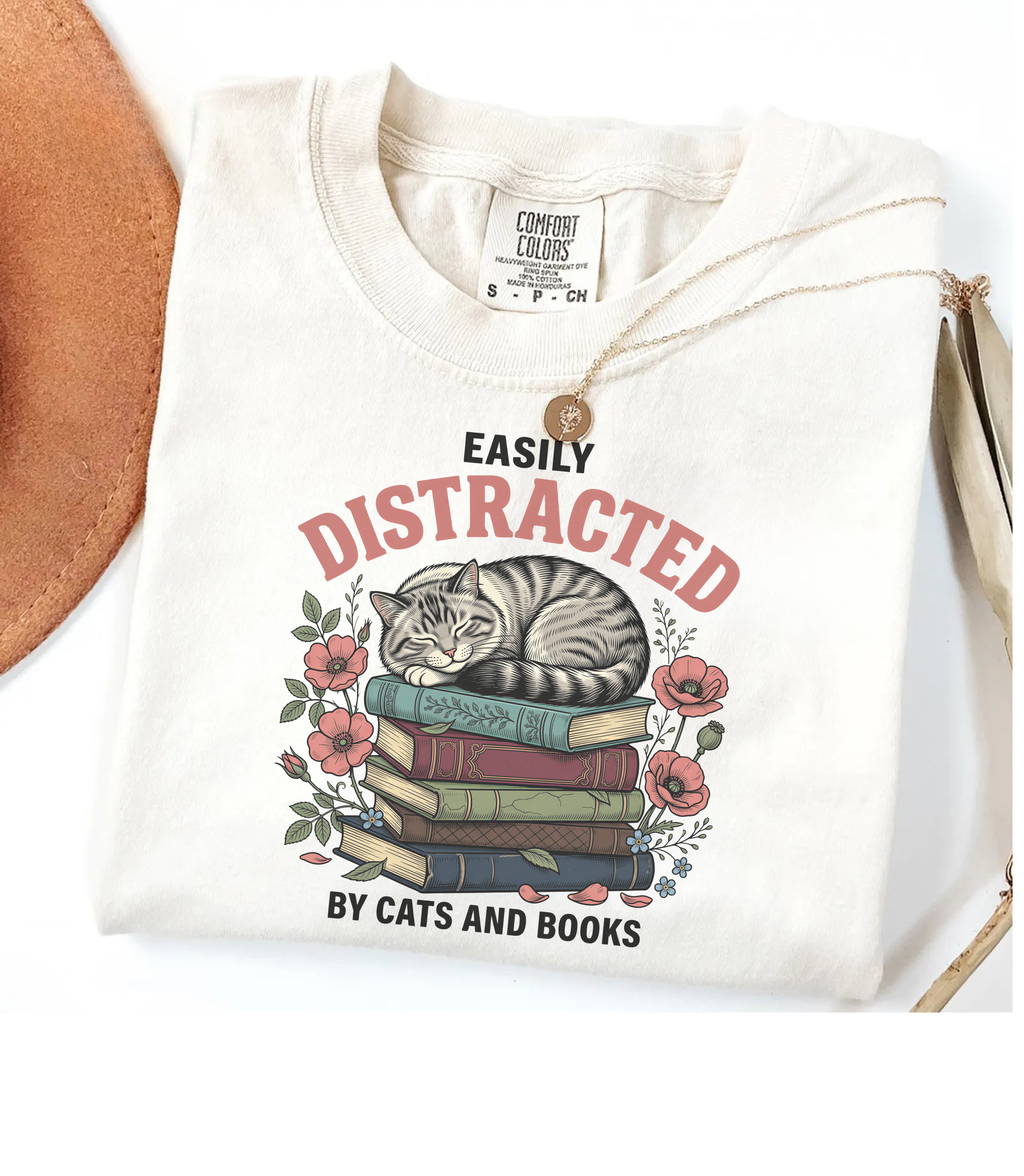 Easily Distracted By Books And Cats - BookCatEZ06 - Comfort Colors T-Shirt