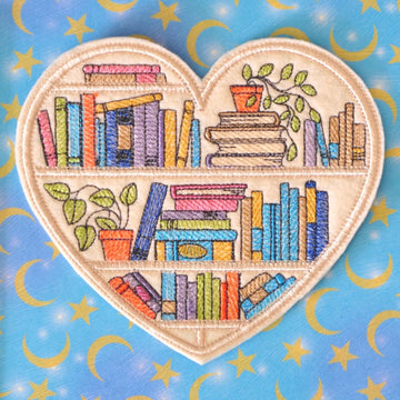 Heart Bookshelf  - Iron on Embroidery Patch for Book Lovers