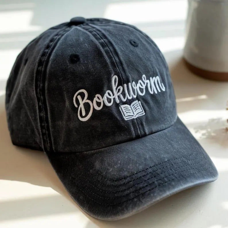 Bookworm Embroidered Washed Hat For Book Lovers